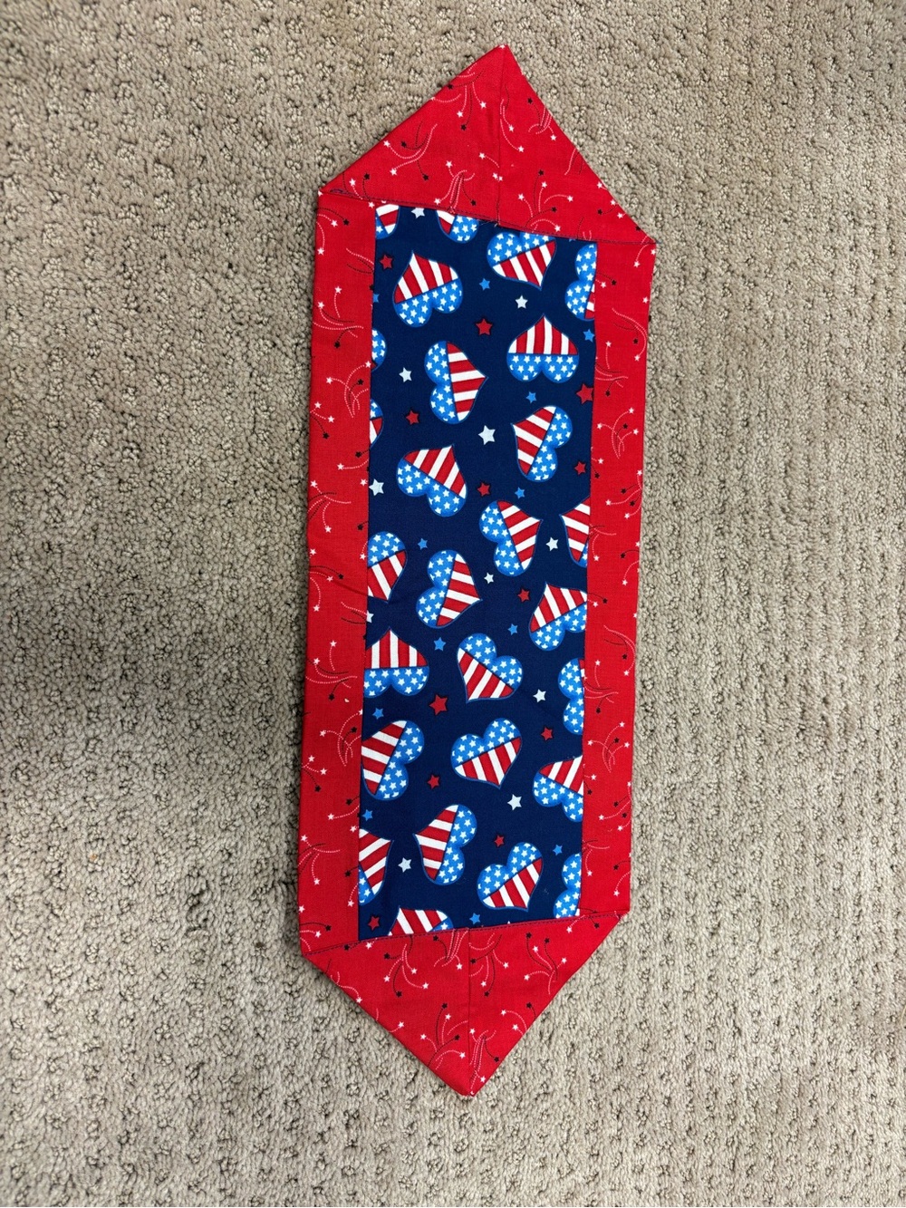 Patriotic Heart Table Runner in Red and Blue